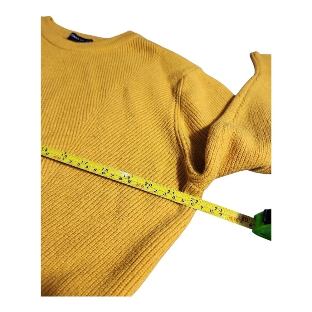 Zara Ribbed Knit Sweater Womens Size M Yellow Balloon Sleeve Cropped Cozy - Picture 3 of 7